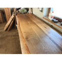 "Eiche, Tischplatte, verleimt, astig, rustikal, 150x85-90x4,5 cm, beidseitig Baumkante, geölt